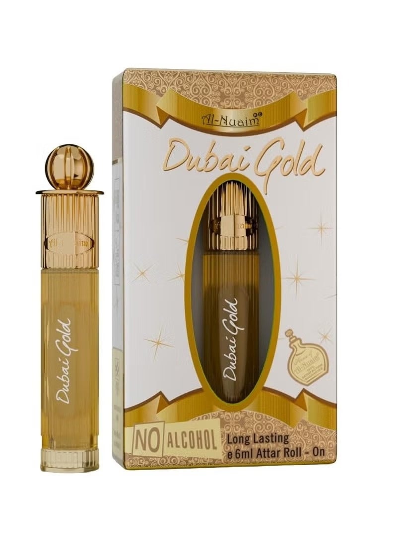 Al Nuaim Al-Nuaim Dubai Gold Attar Roll On Perfume Oil 6ml | Alcohol Free Concentrated Ittar for Men & Women | Long Lasting Oriental Woody Musky Fragrance | Premium Arabic Perfume Oil Pocket Size - Image 1