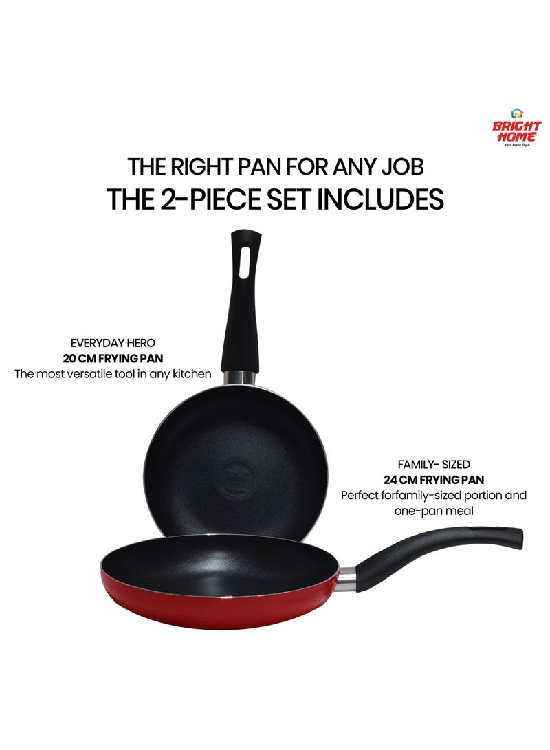 Bright Home Frying Pan 2 Pcs 20/24 Aluminum Body Scratch-Resistant | Non-Stick Coating Dishwasher-Safe | Ergonomic Handle High-Quality | Chef's Pan| Ideal for Frying Sautéing Stir Frying - Image 2