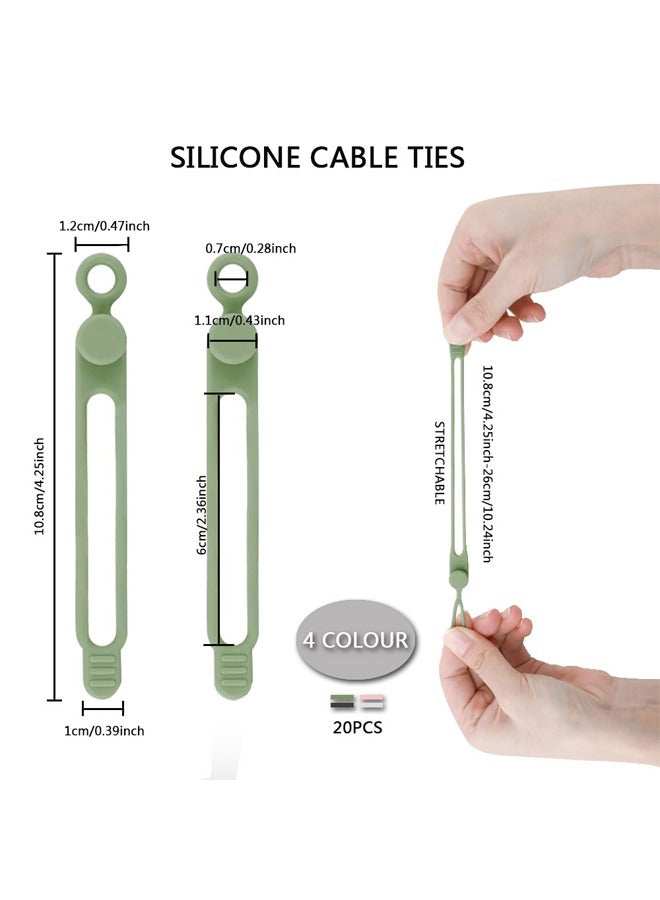 Loquat 20PCS Silicone Cable Ties, Reusable Cord Organizer Ties, Elastic Cable Straps Wire Organizer for Bundling Earphone, Phone Charger, Computer Cords in Home, Office, Kitchen, School - Image 2