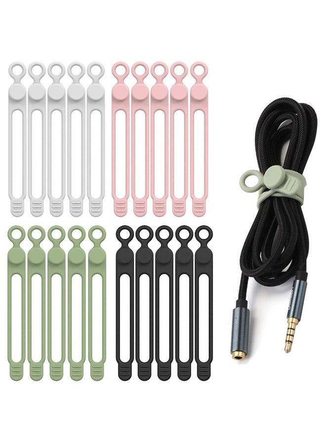 Loquat 20PCS Silicone Cable Ties, Reusable Cord Organizer Ties, Elastic Cable Straps Wire Organizer for Bundling Earphone, Phone Charger, Computer Cords in Home, Office, Kitchen, School - Image 1