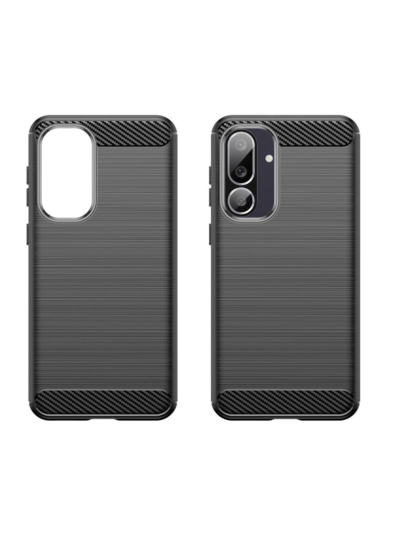 Samsung Galaxy M56 5G Case Cover – Rugged Shield Design, Brushed Carbon Fiber Texture, Shockproof TPU, Anti-Slip, Slim and Lightweight Protection in Black  - Image 1