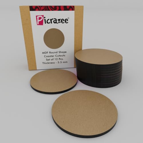 PICRAZEE 12 Round MDF Wooden Plates Coasters for DIY Craft, Mandala Art, Resin Art, Painting, Decoration Craft Kit (RC_12) - Image 1