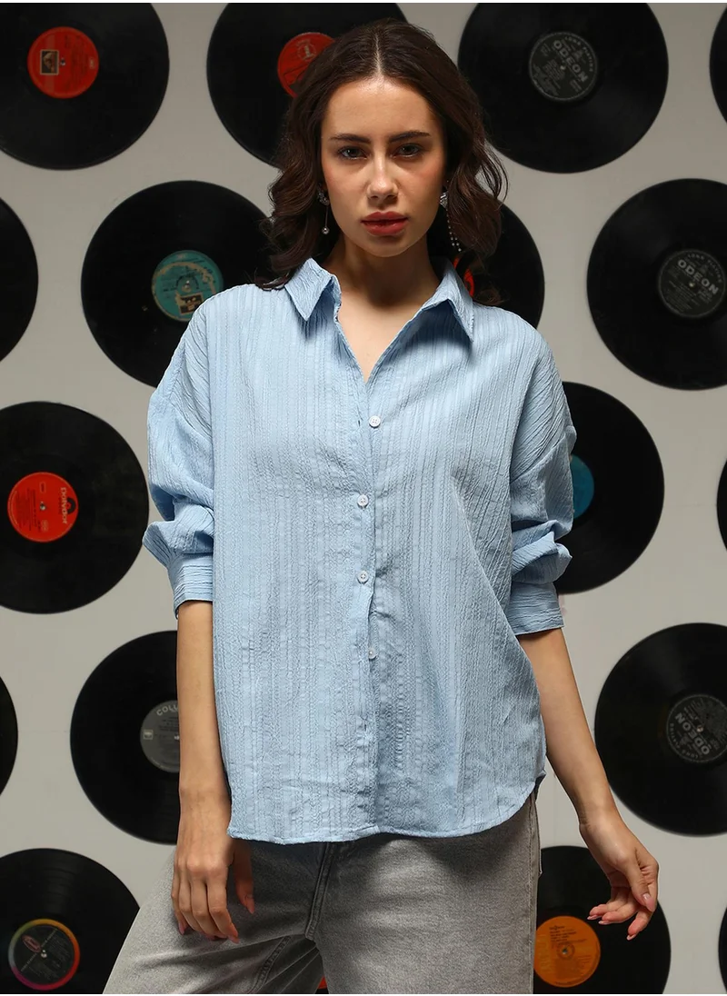 Campus Sutra Women's Sky Blue Ruched Oversized Shirt