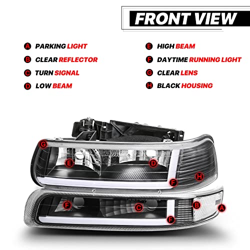 M-AUTO LED DRL Strip Headlights+2 Bumper Lamps Compatible with 99-02 Chevy Silverado 1500HD 2500HD 3500HD, 00-06 Chevy Suburban 1500 2500 Tahoe, Driver and Passenger Side - Image 3