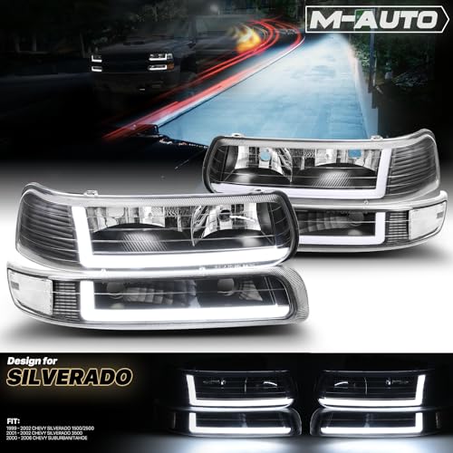 M-AUTO LED DRL Strip Headlights+2 Bumper Lamps Compatible with 99-02 Chevy Silverado 1500HD 2500HD 3500HD, 00-06 Chevy Suburban 1500 2500 Tahoe, Driver and Passenger Side - Image 2