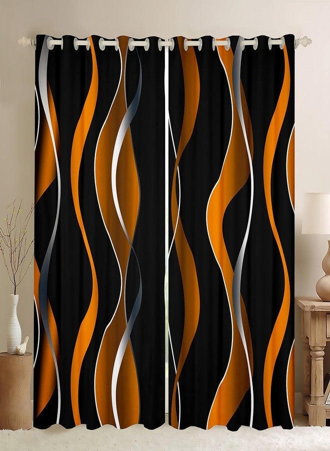 Feelyou Ombre Striped 30%-50% Blackout Curtain Boys Orange Black Geometric Stripes Window Curtains Kids Pastel Gradient Stripes Darkening Drapes Swirl Lines Window Treatments, 2 Panels, 42 x 63 Inch - Image 1