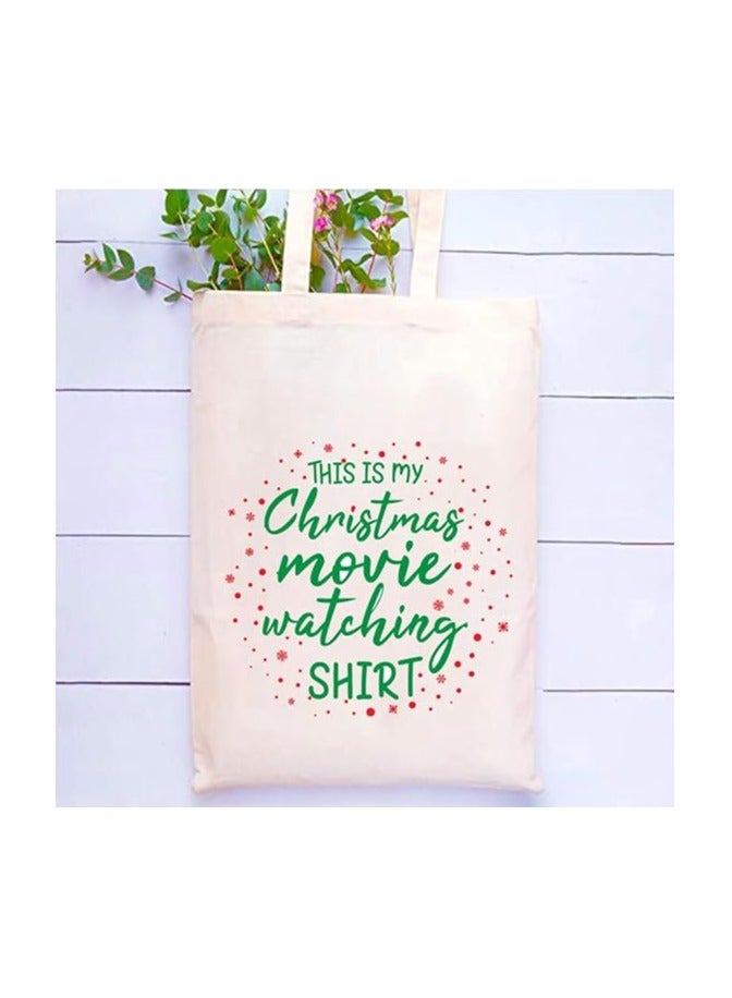 Christmas Canvas Tote Bag | This Is My Christmas Movie Watching Shirt Print | Cotton Holiday Gift Bag For Travel And Festive Use - Image 2