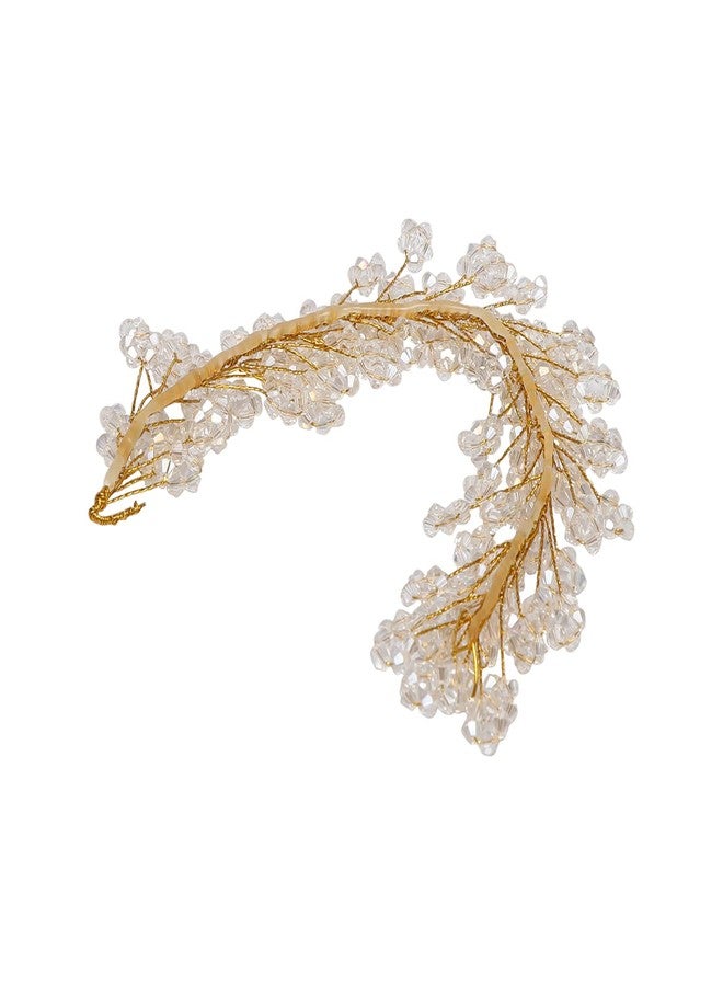 Accessher Women Gold Plated Beaded Western White Floral Hair Accessories Tiara Comb Indo with Pearls For Women and Girls - Image 4