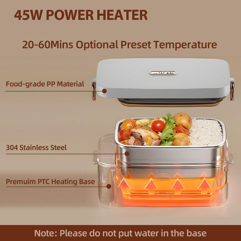 xeamun Cordless Electric Lunch Box for Men Adults,Portable & Self-Heating Food Warmer,1L SS Container,Perfect for Travel/Office/Car/Construction Site,5-Speed Smart Timer - Image 2