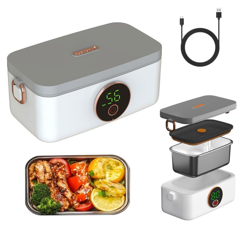 xeamun Cordless Electric Lunch Box for Men Adults,Portable & Self-Heating Food Warmer,1L SS Container,Perfect for Travel/Office/Car/Construction Site,5-Speed Smart Timer - Image 1