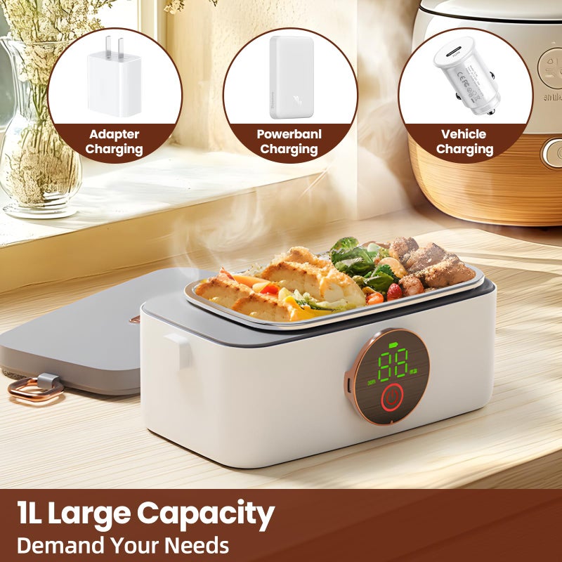 xeamun Cordless Electric Lunch Box for Men Adults,Portable & Self-Heating Food Warmer,1L SS Container,Perfect for Travel/Office/Car/Construction Site,5-Speed Smart Timer - Image 4