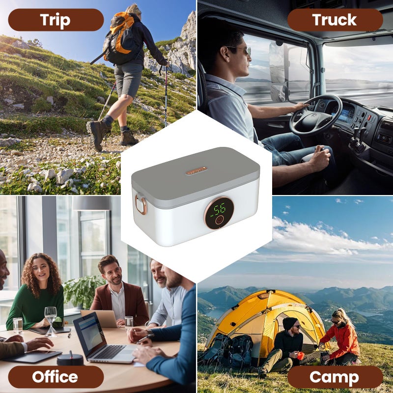 xeamun Cordless Electric Lunch Box for Men Adults,Portable & Self-Heating Food Warmer,1L SS Container,Perfect for Travel/Office/Car/Construction Site,5-Speed Smart Timer - Image 5