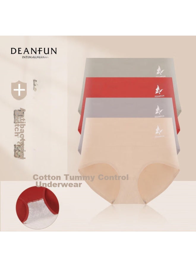 دينفون Deanfun ملابس داخلية قطنية عالية الخصر للنساء مع تحكم في البطن ورفع، سراويل داخلية مثلثة للأمهات بعد الولادة، صندوق هدايا 4 قطع، مقاس XL واحد - Image 3