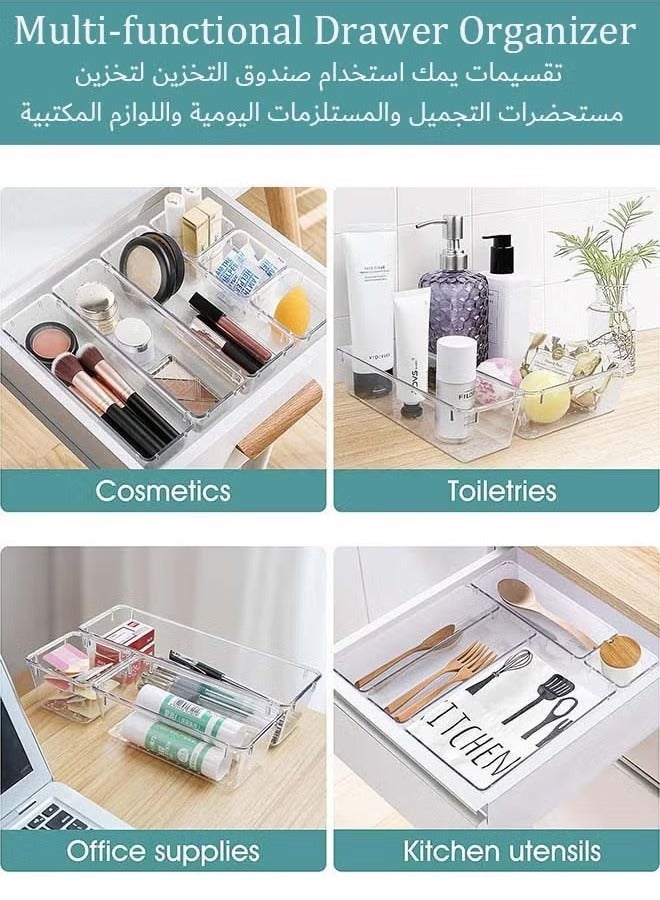 رحلة التنوعD مجموعة منظمات درج بلاستيكية شفافة تتألف من 37 قطعة، 4 أحجام من صواني منظمة للأدراج تستخدم لتنظيم مستحضرات التجميل والمجوهرات وأدوات المطبخ والأجهزة وملحقات المكتب - Image 3