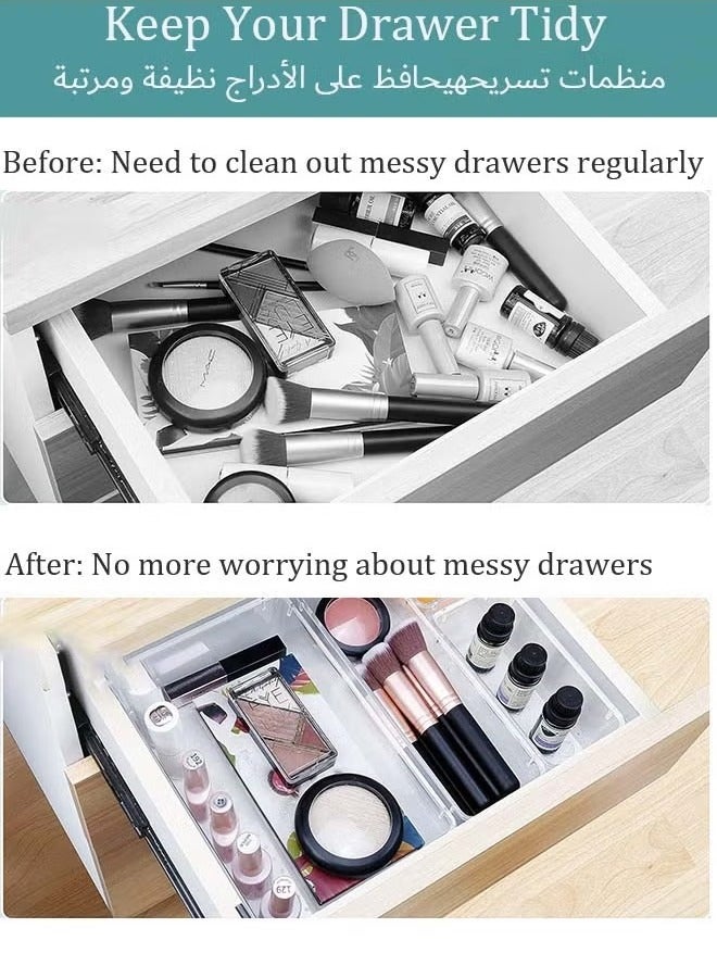 رحلة التنوعD مجموعة منظمات درج بلاستيكية شفافة تتألف من 37 قطعة، 4 أحجام من صواني منظمة للأدراج تستخدم لتنظيم مستحضرات التجميل والمجوهرات وأدوات المطبخ والأجهزة وملحقات المكتب - Image 4