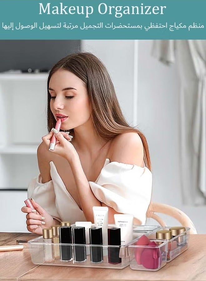 رحلة التنوعD مجموعة منظمات درج بلاستيكية شفافة تتألف من 37 قطعة، 4 أحجام من صواني منظمة للأدراج تستخدم لتنظيم مستحضرات التجميل والمجوهرات وأدوات المطبخ والأجهزة وملحقات المكتب - Image 5