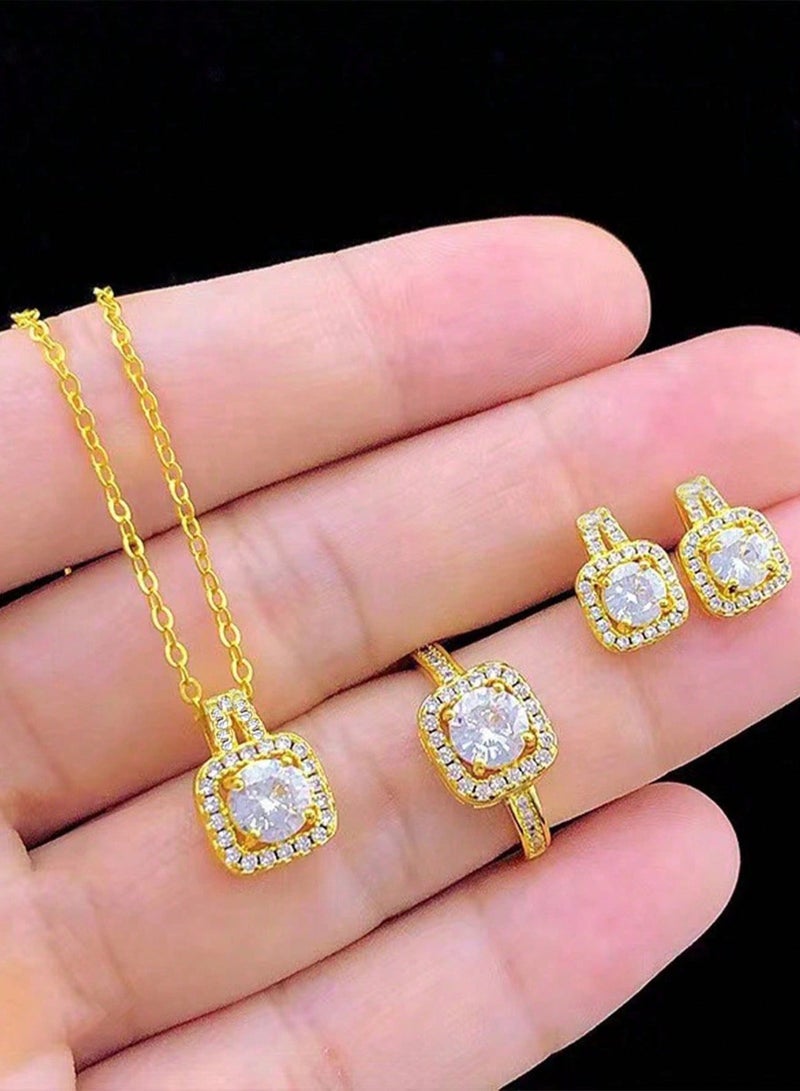 4 Pcs Cubic Zirconia Jewelry Set woman Bridal Wedding Jewellery Accessories Gold