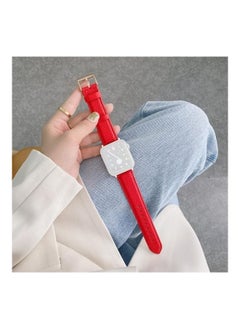 PROMASS Sewing Thread Lychee Texture Leather Replacement Watchbands for Series 7/6/SE/5/4/3/2/1 38/40/41mm Red 