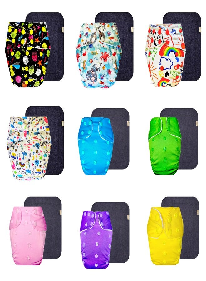 Dumbledo Premium Cloth Diaper with Gray Insert (Pack of 9) | Snug Fit | Reusable & Washable | Easy to Clean | All-Day Wear | 3 Months - 3 Years | Unisex Baby - Image 1