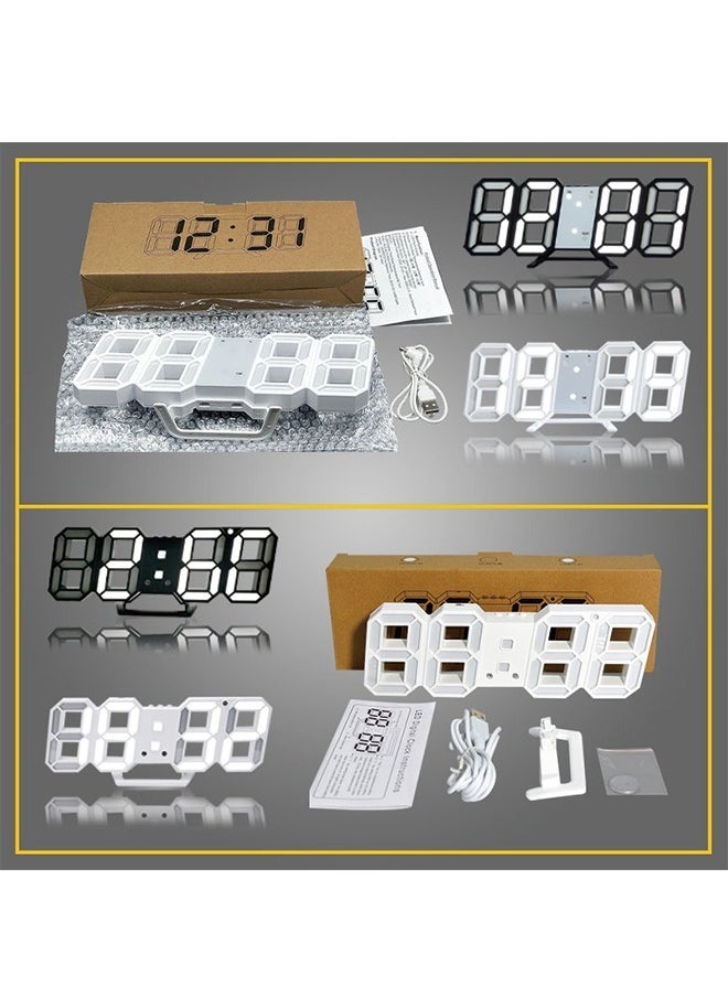 ماركة غير محددة - ساعة حائط منبه ساعة حائط منبه مكتب ثلاثية الأبعاد LED، ساعة حائط منبه مكتب، 24x9.4 سم ساعات إلكترونية LED، نموذج الغفوة، درجة الحرارة، إضاءة ليلية سطوع تلقائي/مخصص، أبيض - Image 1