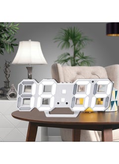 ماركة غير محددة ساعة حائط منبه ساعة حائط منبه مكتب ثلاثية الأبعاد LED، ساعة حائط منبه مكتب، 24x9.4 سم ساعات إلكترونية LED، نموذج الغفوة، درجة الحرارة، إضاءة ليلية سطوع تلقائي/مخصص، أبيض  - Image 1