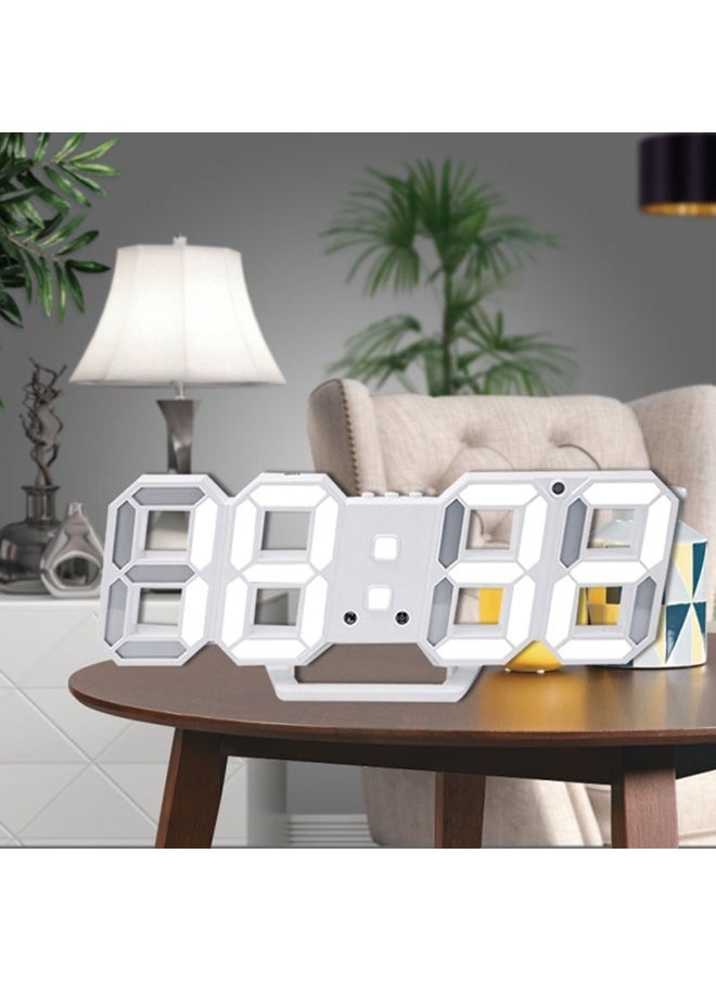 ماركة غير محددة - ساعة حائط منبه ساعة حائط منبه مكتب ثلاثية الأبعاد LED، ساعة حائط منبه مكتب، 24x9.4 سم ساعات إلكترونية LED، نموذج الغفوة، درجة الحرارة، إضاءة ليلية سطوع تلقائي/مخصص، أبيض - Image 1