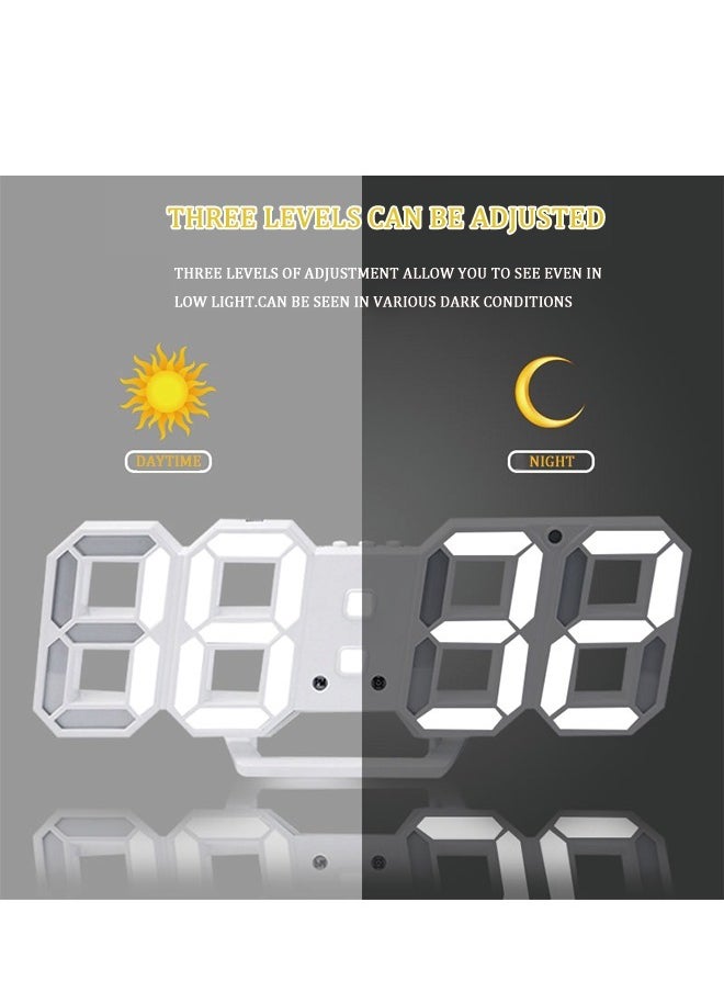ماركة غير محددة - ساعة حائط منبه ساعة حائط منبه مكتب ثلاثية الأبعاد LED، ساعة حائط منبه مكتب، 24x9.4 سم ساعات إلكترونية LED، نموذج الغفوة، درجة الحرارة، إضاءة ليلية سطوع تلقائي/مخصص، أبيض - Image 1