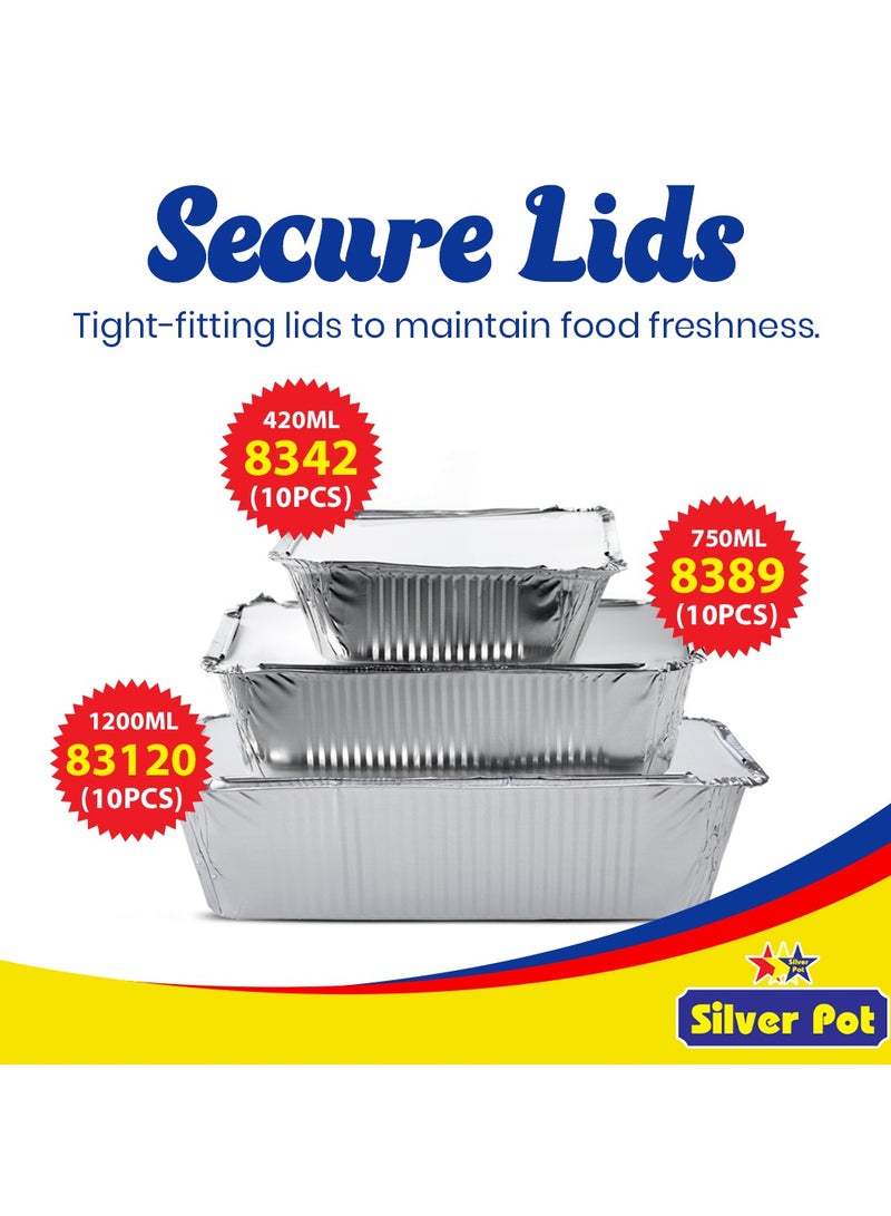 Silver Pot Disposable Aluminum Food Storage Containers – 30-Piece Set (10 x 420ml, 10 x 750ml, 10 x 1200ml) Containers with Lids – BPA-Free, Microwave and Freezer Safe - Image 4