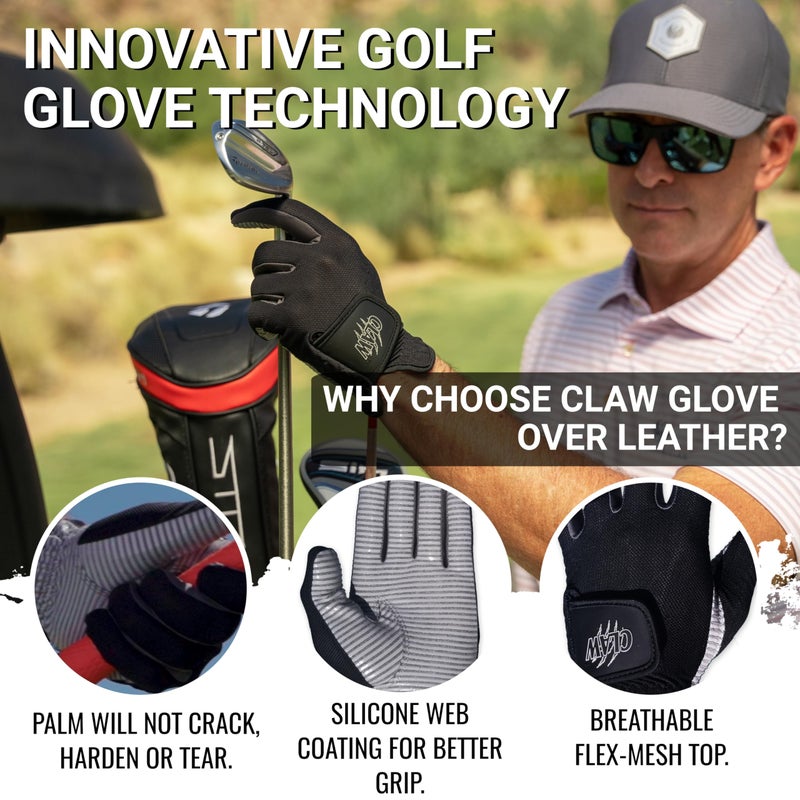 Caddydaddy Claw Golf Gloves For Men | Flex-Mesh Design For Cool Ventilation | Lasts 3-5 Times Longer Than Leather | Silicone-Web Coating For Maximum Grip | 100% Machine-Washable | White | Rh-Med - Image 4