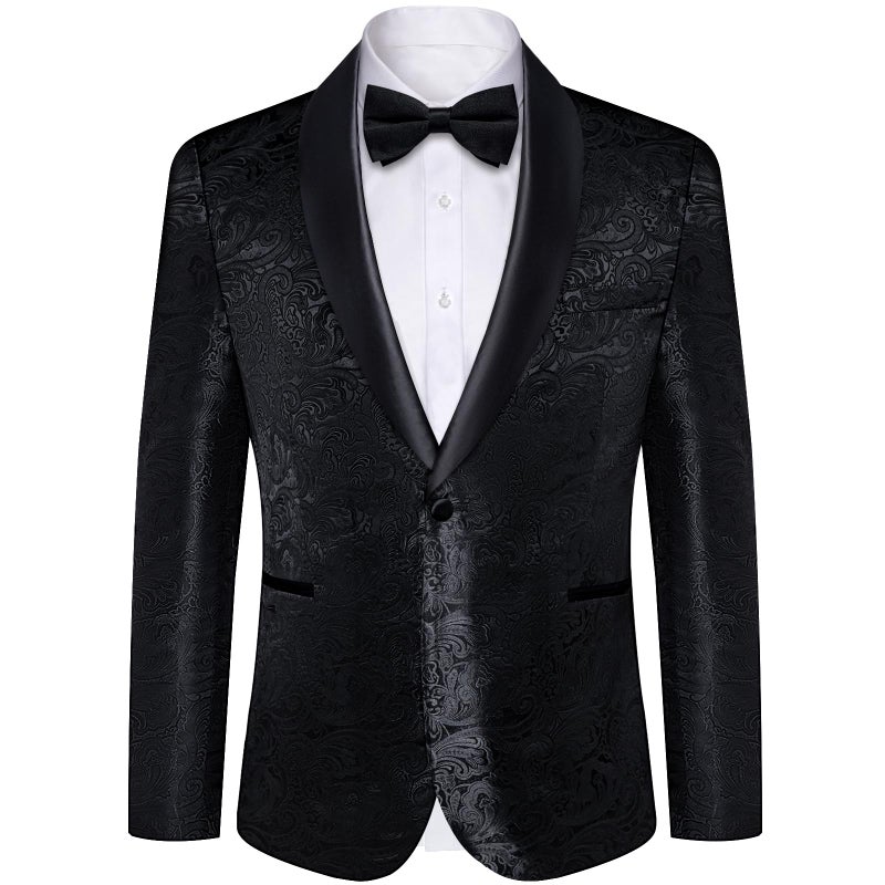 DiBanGu Mens Blazer One Button Shawl Lapel Tuxedo Sport Coat Casual Dress Suit Jacket for Men Wedding Party Prom Dark Black XLarge