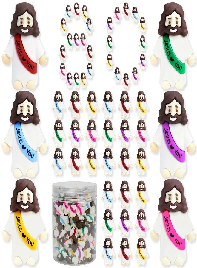 TFengfly 80 Pcs Mini Jesus Figurines in Bulk, Easter Little Jesus Figures With Bottle, Rubber Tiny Baby Jesus Loves You Figures Christ Toys for Hide and Seek Easter Egg Fillers Party Favors Gifts(Mix6 * 80) - Image 1