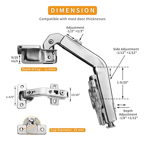Chibery 2 Pack 1 Pairs 135° Lazy Susan Hinge, Full Overlay Concealed for Corner Kitchen Cabinet Replacement Hardware, Cupboard Folded, Folden Door - Image 5