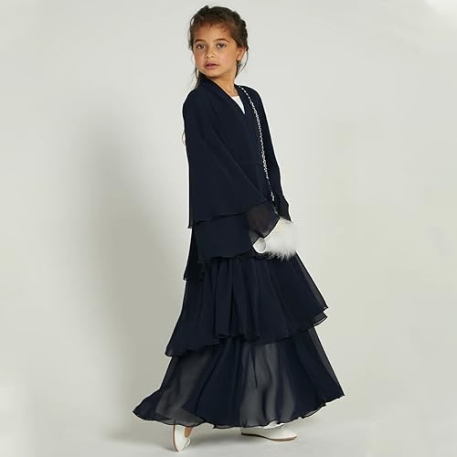 ODIZLI Abaya For Girls Kids Muslim Chiffon layered Open Abaya Dress Dubai Turkey Kaftan Cardigan Abayas Dresses For Girl Casual Robe Kimono Islam Clothing Prayer Clothing Black 5-6 Years - Image 4