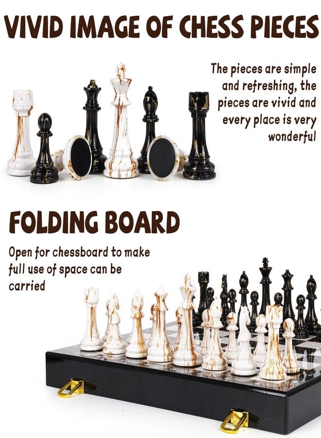 Kvintes 15" Large Chess Set for Adults with Weighted Acrylic Chess Pieces 3.5" King & Portable Folding Marbling Wooden Chess Board Travel Chess Sets Family Board Game Gift - Elegant Classic Chess Game - Image 3