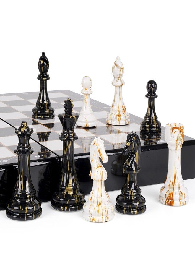 Kvintes 15" Large Chess Set for Adults with Weighted Acrylic Chess Pieces 3.5" King & Portable Folding Marbling Wooden Chess Board Travel Chess Sets Family Board Game Gift - Elegant Classic Chess Game - Image 4