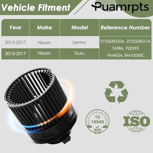 PUAMRPTS AC Heater Blower Motor Assembly Compatible with Nissan Vehicles - Sentra 2013-2017, Tsuru 2013-2017, 1.6L, 1.8L, Sedan - Replace# 700295, 272263SG0A - Image 2