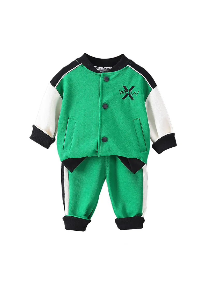 صندوق المفاجآت الصغيرة Casual Grey With Mint & Pink Stripes 2Pcs Track Suit Set For Kids & Tweens-5-6Y