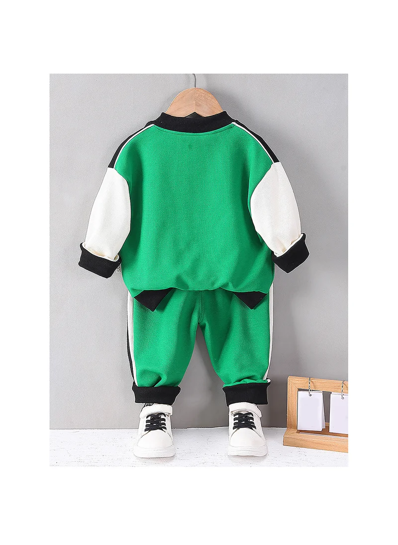 صندوق المفاجآت الصغيرة Casual Grey With Mint & Pink Stripes 2Pcs Track Suit Set For Kids & Tweens-5-6Y