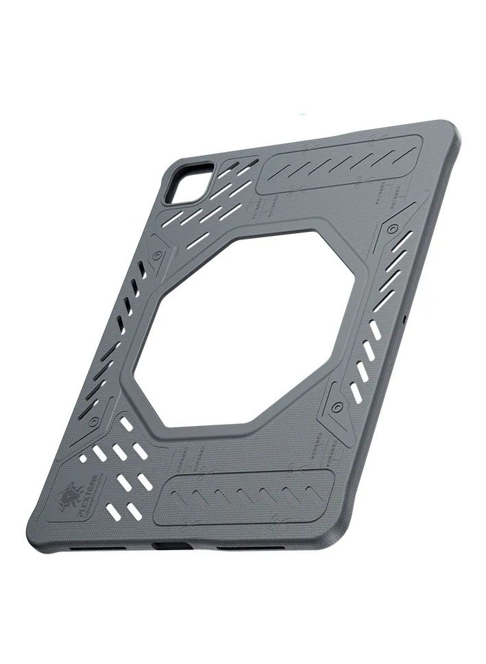 Plextone CoverPad Plextone GP60 for iPad Pro 11 inch 2018 / 2020 / 2021 / 2022 / 2024 Silicone Case with Surround Protection, Back Fan Cutout and Grip Hole, Black - Image 1