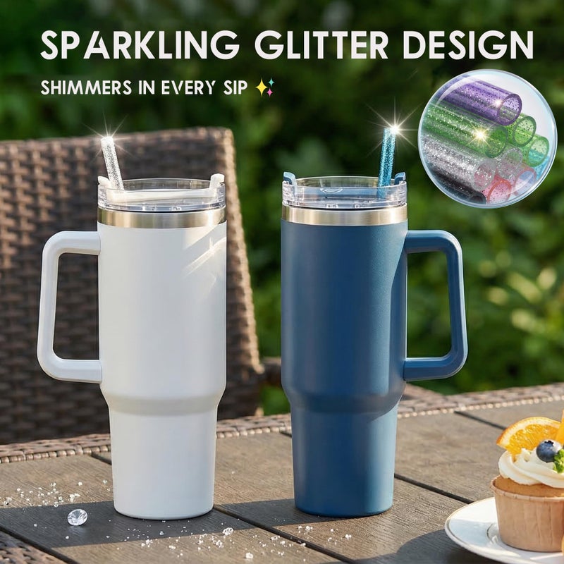 Haundry 12 Pack Replacement Glitter Straws and Covers for 40 oz Stanley Adventure Travel Tumbler Cup, Reusable Glitter Straws with Cleaning Brush, Compatible with 40oz 30oz 20oz 14oz Stanley Water Jug, 12inch - Image 4