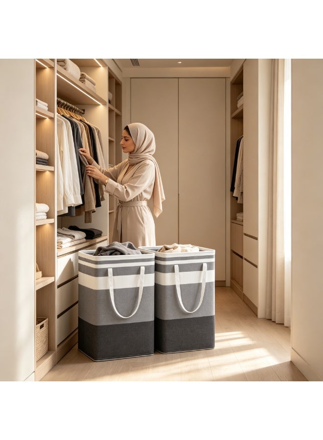 طقم سلال غسيل كبير السعة (قطعتان) 75 لتر، سلة ملابس قماشية قابلة للطي مع مقابض قوية، سلة تخزين ملابس مقاومة للماء للمنزل وغرفة الغسيل، منظم منزلي لتوفير المساحة - Image 2