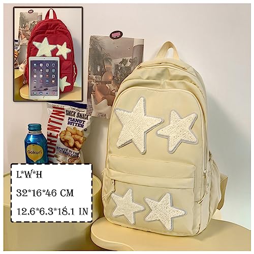 LOTUSTAR Y2K Backpack with Cute Accessories Emo Girl Boy Stars Preppy School Bag with Plush Pendenat Grunge 1012 Daypack Red - Image 3