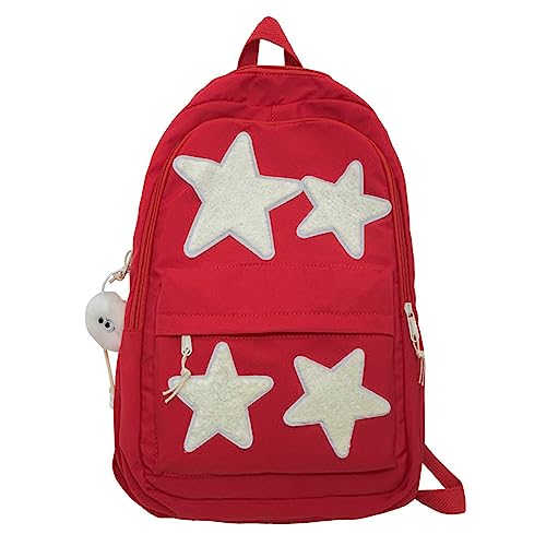 LOTUSTAR Y2K Backpack with Cute Accessories Emo Girl Boy Stars Preppy School Bag with Plush Pendenat Grunge 1012 Daypack Red - Image 1