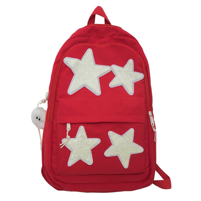 LOTUSTAR Y2K Backpack with Cute Accessories Emo Girl Boy Stars Preppy School Bag with Plush Pendenat Grunge 1012 Daypack Red - Image 2