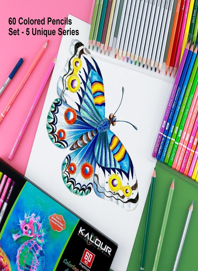 KALOUR مجموعة كالوور للرسم 60 قطعة، أقلام ملونة متعددة التقنيات مع أقلام زيتية، معدنية، مائية، نيون، باستيل ماكرون للفنانين - Image 5