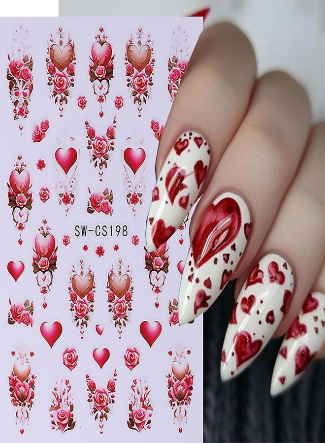 ZEYER Valentine's Day Nail Art Stickers Decals Red Love Tree Rose Valentine's Day Nail Stickers 6PCS Red Heart Romantic Valentine's Day Nail Decals Nail Adhesive Sliders for Women Manicure Decor 6PCS - Image 4
