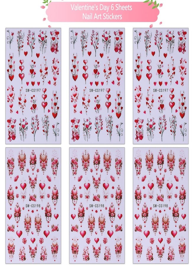 ZEYER Valentine's Day Nail Art Stickers Decals Red Love Tree Rose Valentine's Day Nail Stickers 6PCS Red Heart Romantic Valentine's Day Nail Decals Nail Adhesive Sliders for Women Manicure Decor 6PCS - Image 2