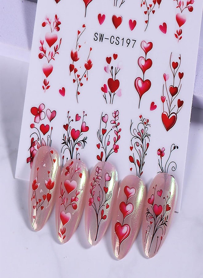 ZEYER Valentine's Day Nail Art Stickers Decals Red Love Tree Rose Valentine's Day Nail Stickers 6PCS Red Heart Romantic Valentine's Day Nail Decals Nail Adhesive Sliders for Women Manicure Decor 6PCS - Image 5