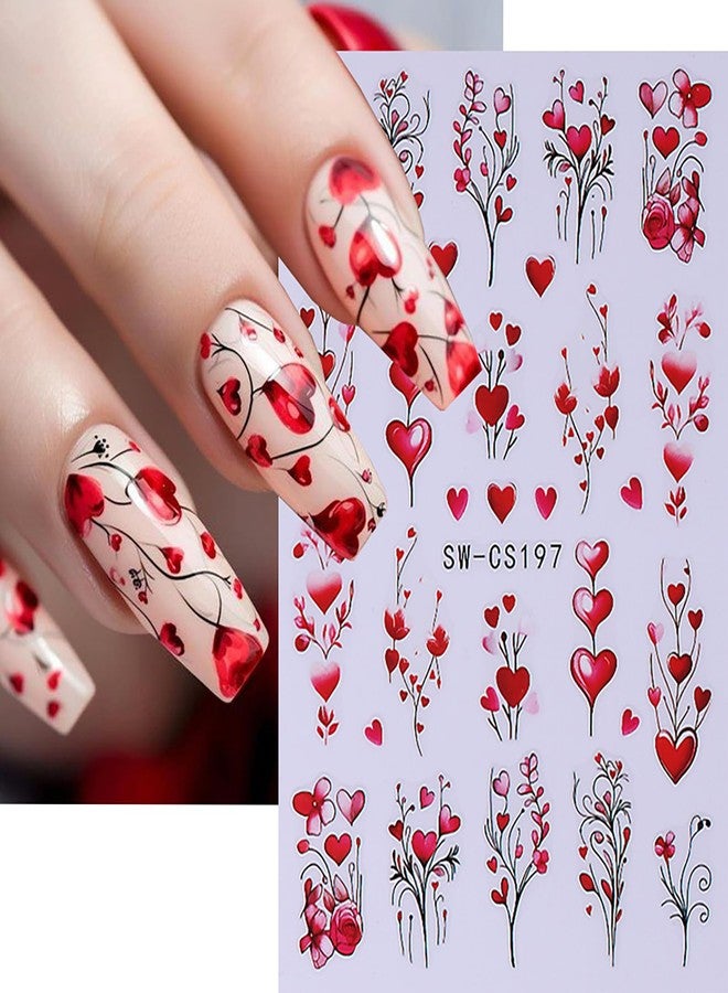 ZEYER Valentine's Day Nail Art Stickers Decals Red Love Tree Rose Valentine's Day Nail Stickers 6PCS Red Heart Romantic Valentine's Day Nail Decals Nail Adhesive Sliders for Women Manicure Decor 6PCS - Image 3