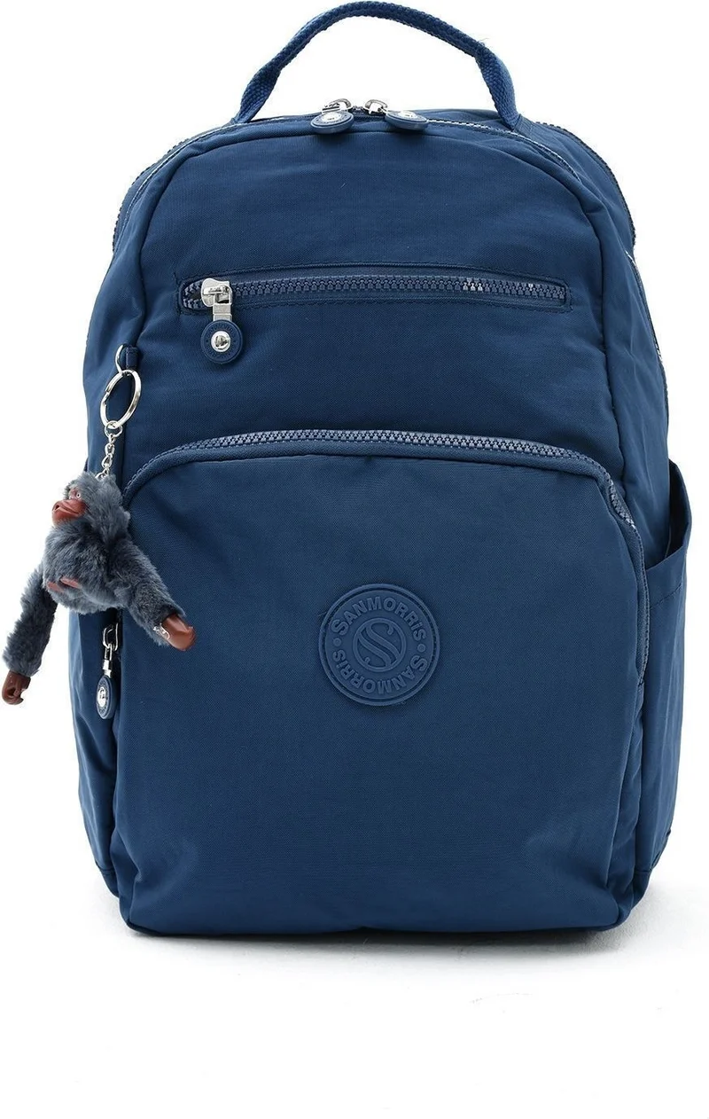سانموريس Unisex Water Resistant Crinkle Fabric Multi Compartment Medium Size Navy Blue Color Laptop School and Backpack Bag